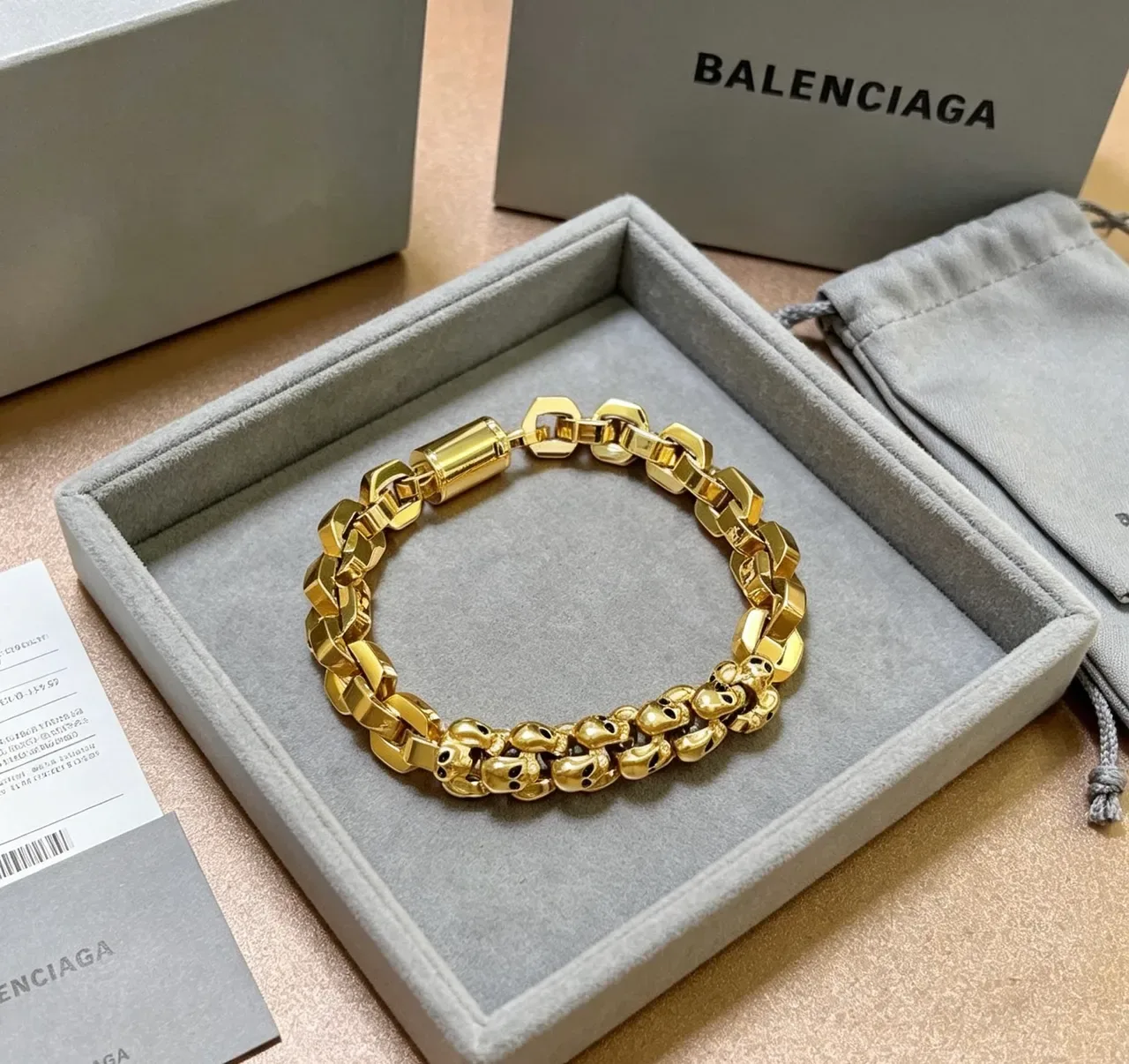 Balenciaga Bracelet Chaîne Crâne Maillons Hexagonaux Or 3