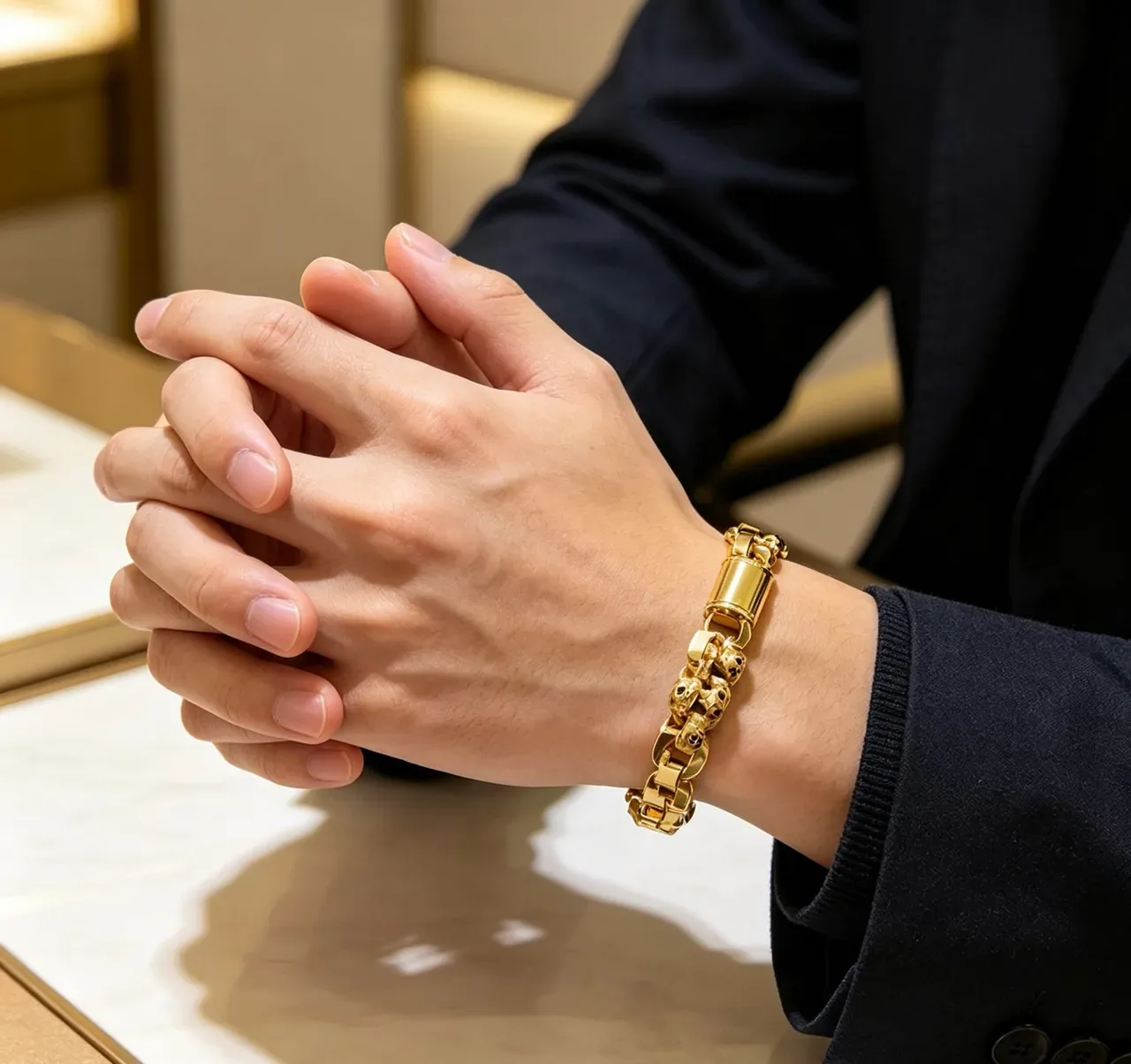 Balenciaga Bracelet Chaîne Crâne Maillons Hexagonaux Or 7
