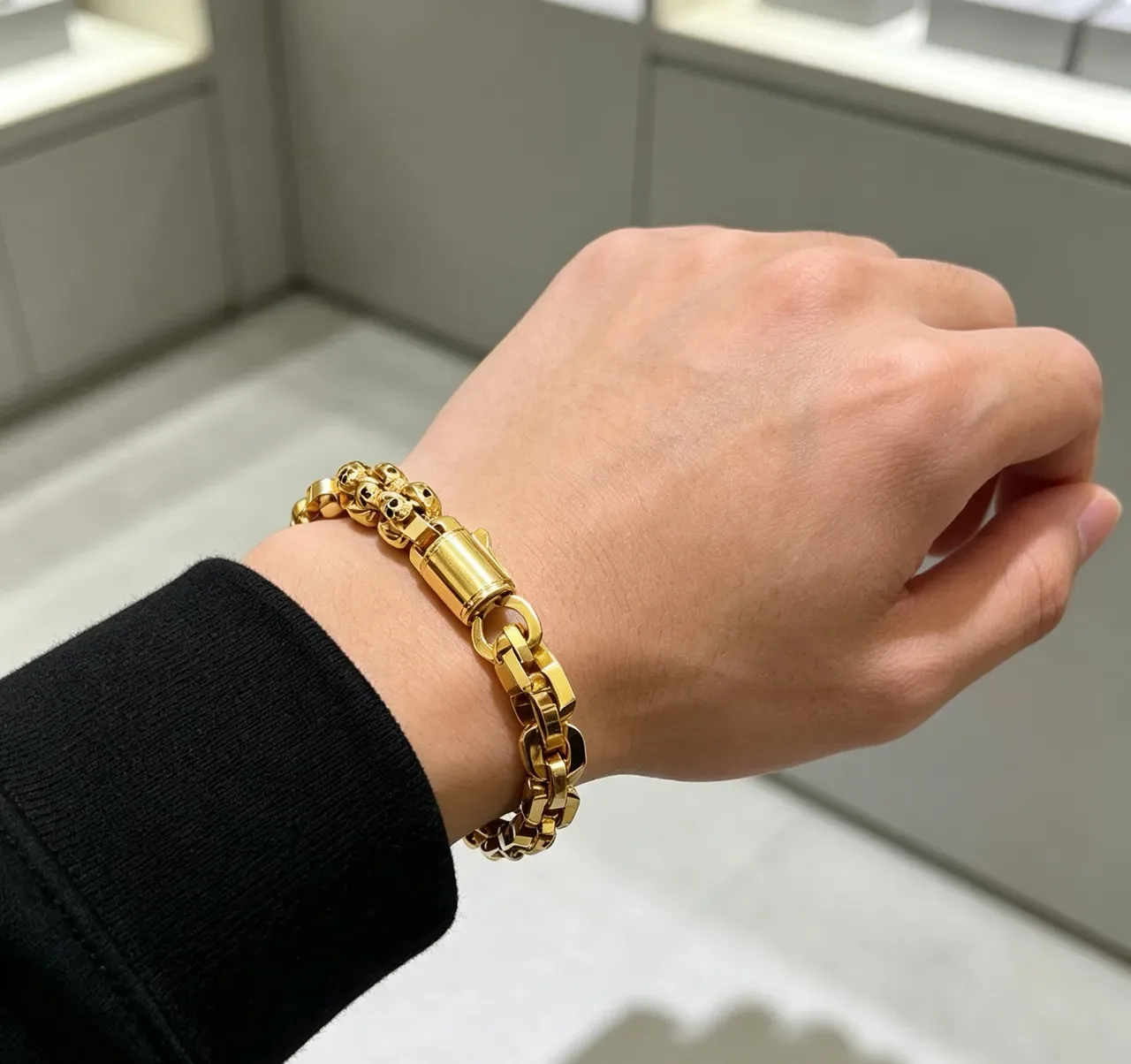 Balenciaga Bracelet Chaîne Crâne Maillons Hexagonaux Or 8