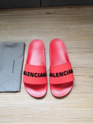Balenciaga Slide vermelho preto Logo chinelo 2