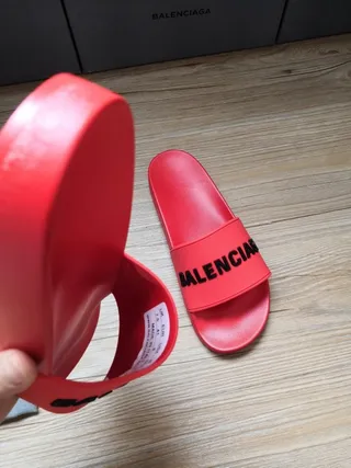 Balenciaga Slide vermelho preto Logo chinelo 5
