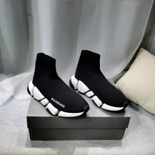Balenciaga Speed Trainer Black and White Laceless Knit Lifestyle Sneakers