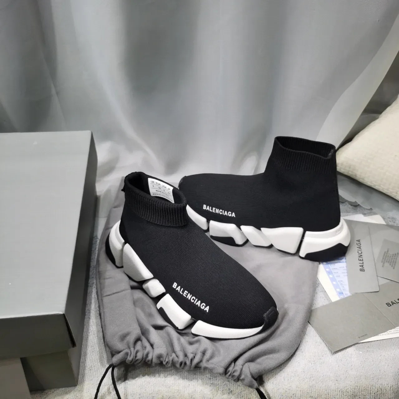 Balenciaga Speed Trainer Black and White Laceless Knit Lifestyle Sneakers 5