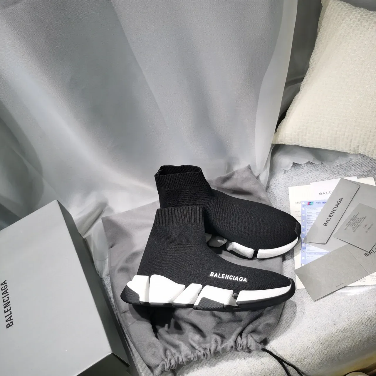 Balenciaga Speed Trainer Black and White Laceless Knit Lifestyle Sneakers 6
