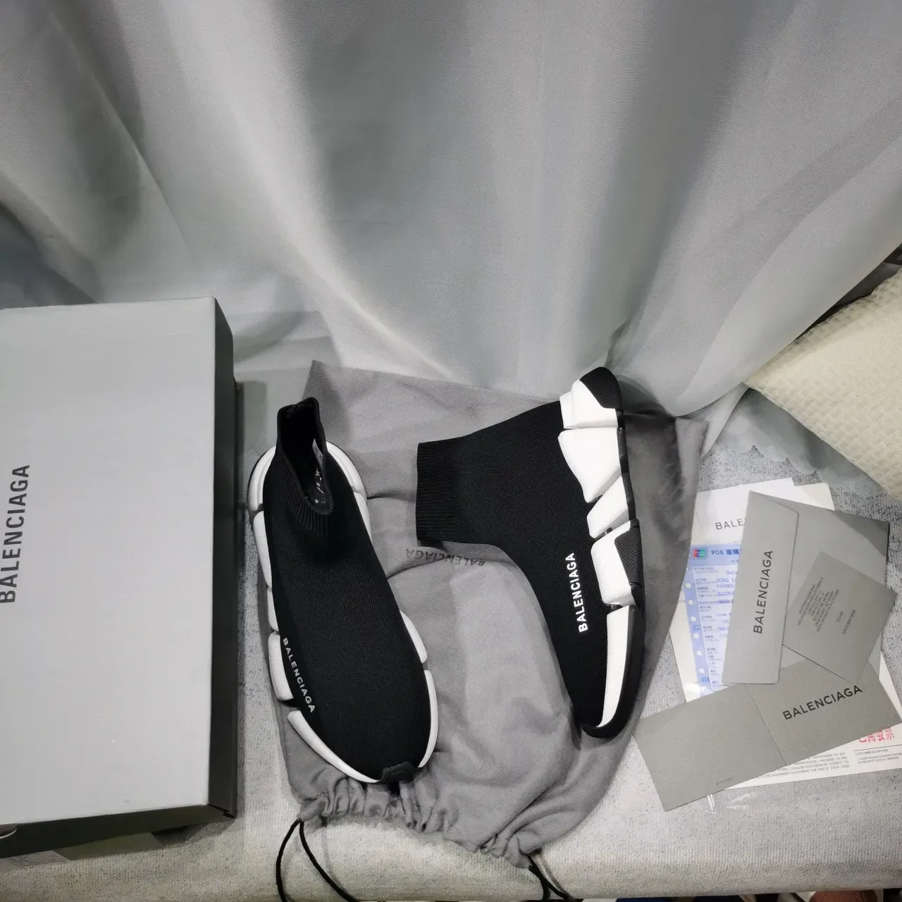 Balenciaga Speed Trainer Black and White Laceless Knit Lifestyle Sneakers 8