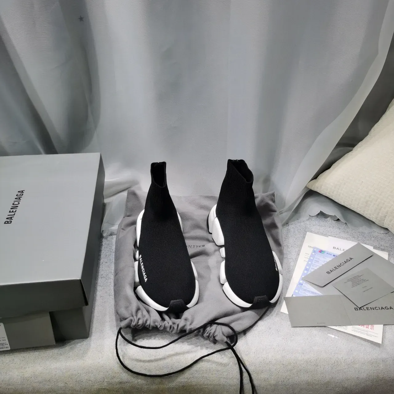 Balenciaga Speed Trainer Black and White Laceless Knit Lifestyle Sneakers 9