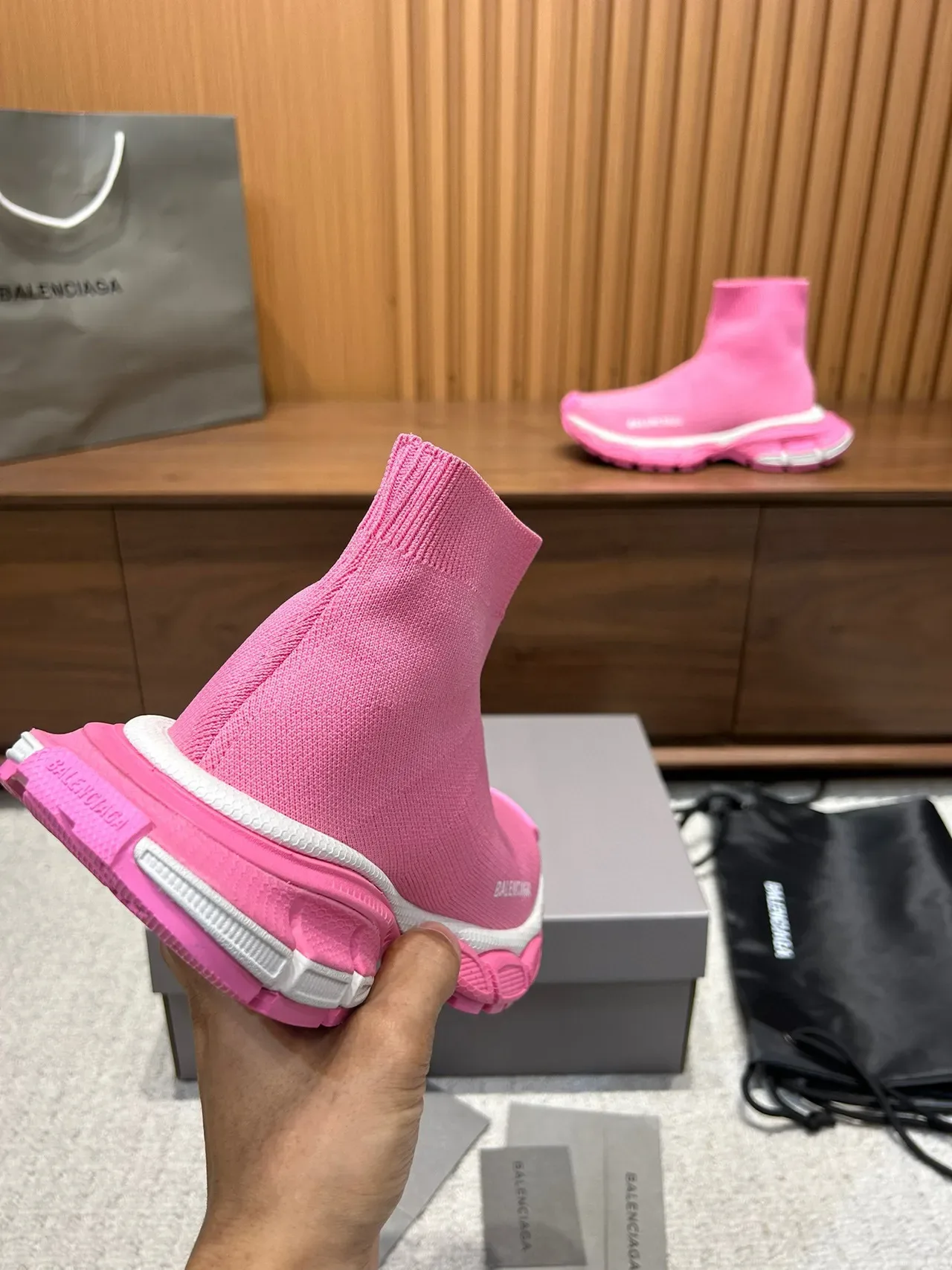 Balenciaga Speed Trainer Tênis Lifestyle Ajuste Sock Rosa 2