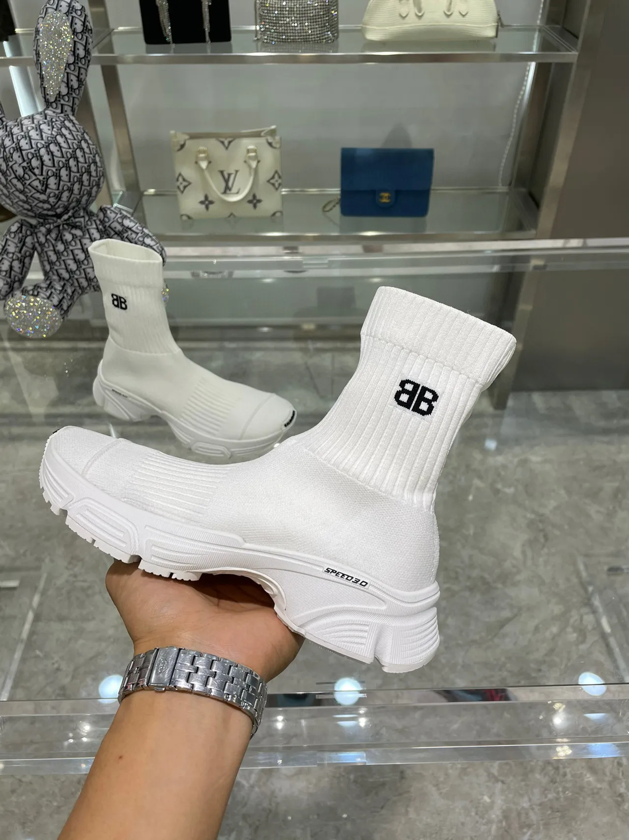 بالينسياغا Speed Trainer حذاء أسلوب حياة أبيض مقاس جورب 4