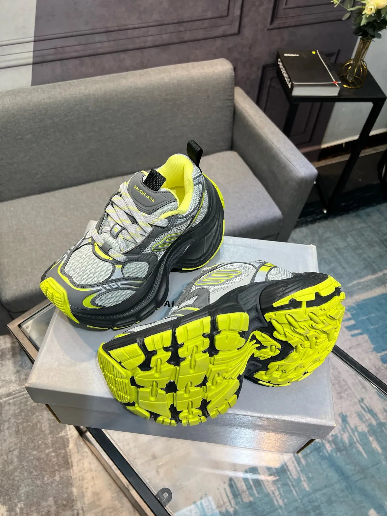 Balenciaga Track Trainer Gris et Jaune Néon Sneakers Chunky 3