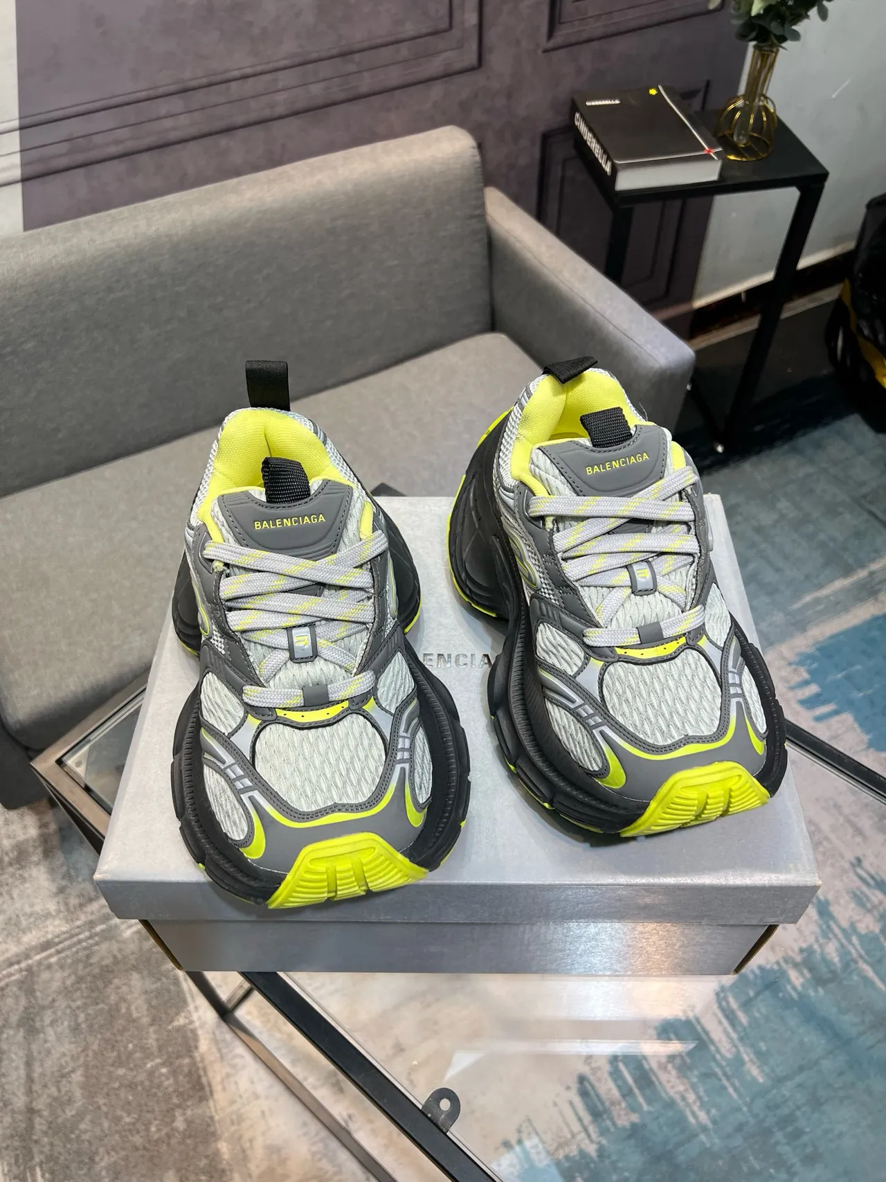 Balenciaga Track Trainer Gris et Jaune Néon Sneakers Chunky 4