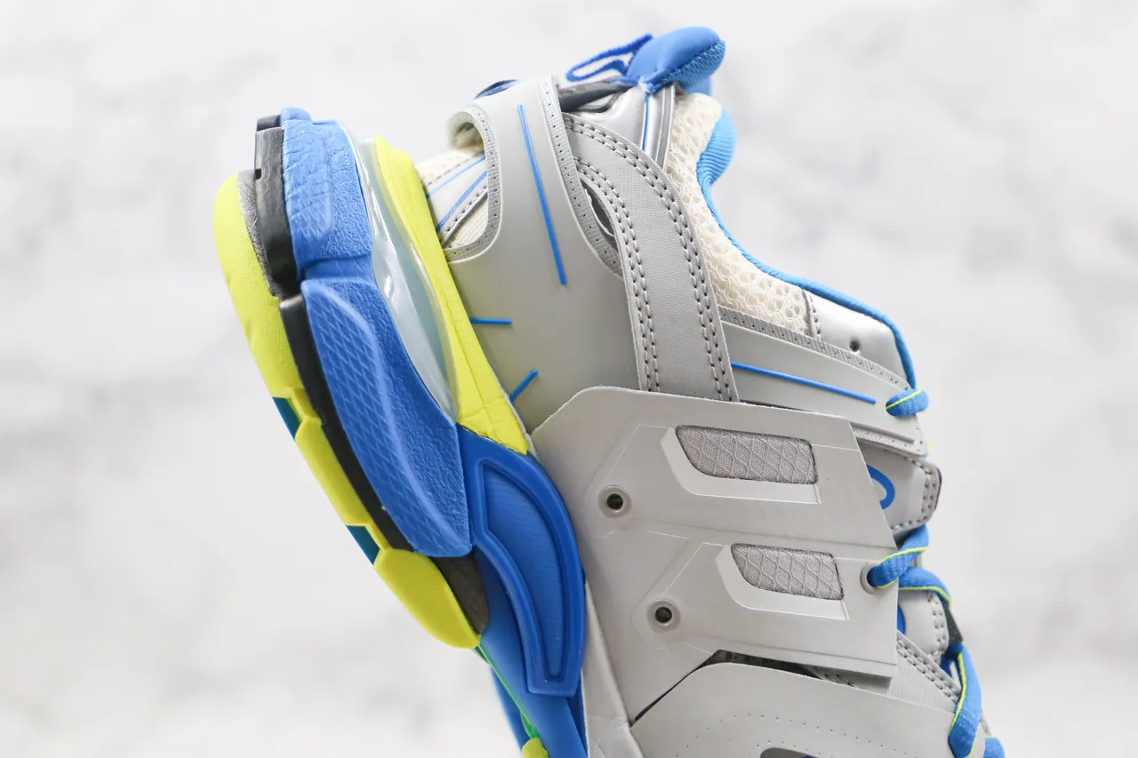 Balenciaga Track Trainer Gris Azul Amarillo Neón Zapatillas Gruesas 4
