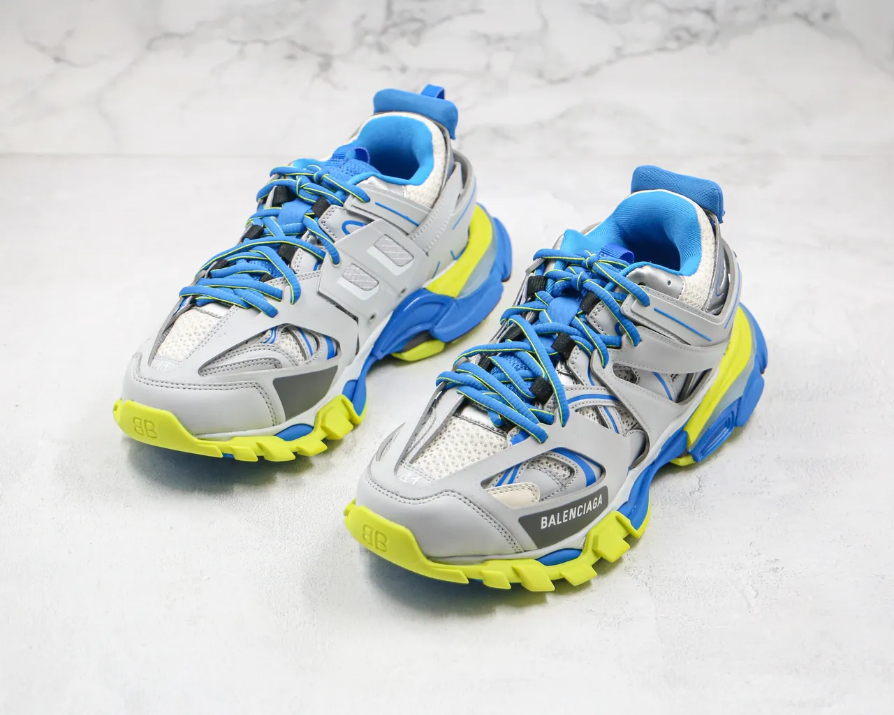 Balenciaga Track Trainer Gris Azul Amarillo Neón Zapatillas Gruesas 9
