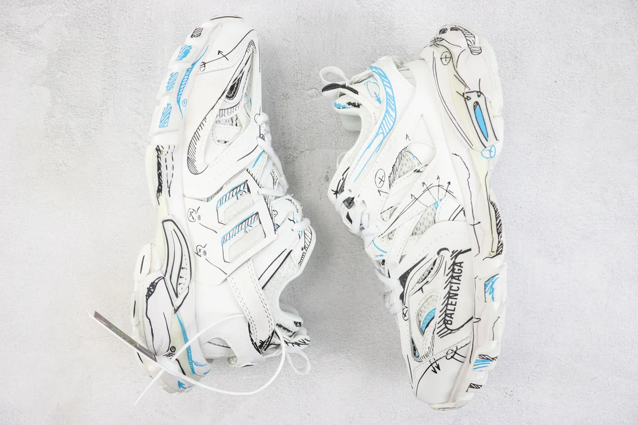Balenciaga Track Trainer White Blue Sketch Chunky Sneakers 2