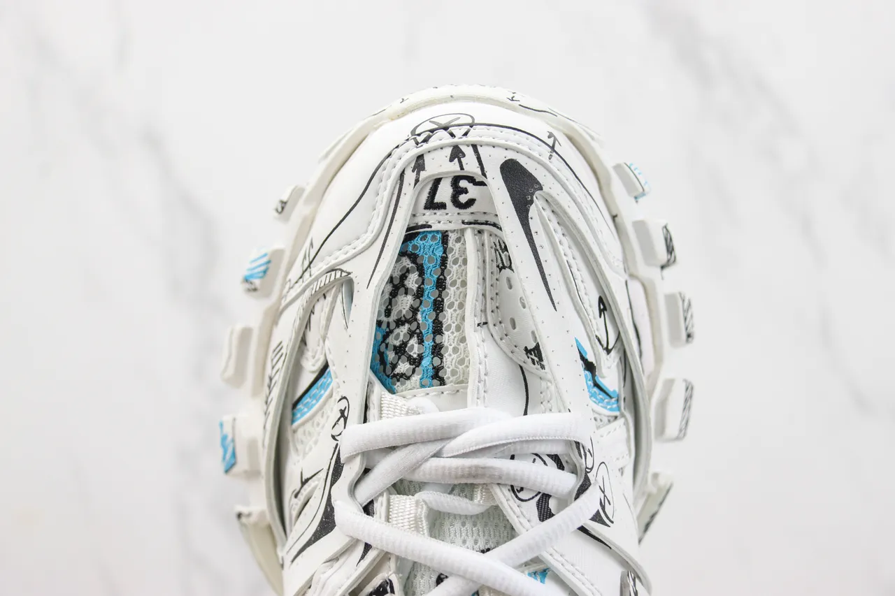 Balenciaga Track Trainer White Blue Sketch Chunky Sneakers 6