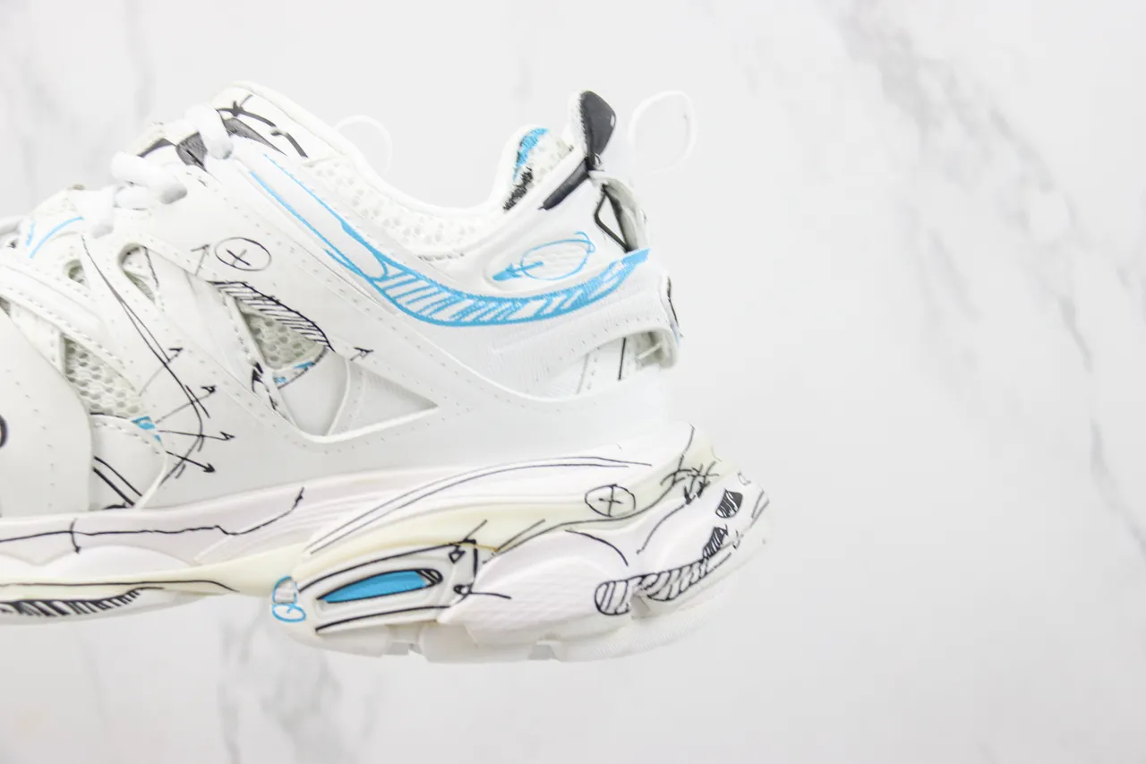 Balenciaga Track Trainer White Blue Sketch Chunky Sneakers 7