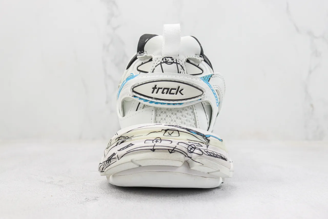 Balenciaga Track Trainer White Blue Sketch Chunky Sneakers 9