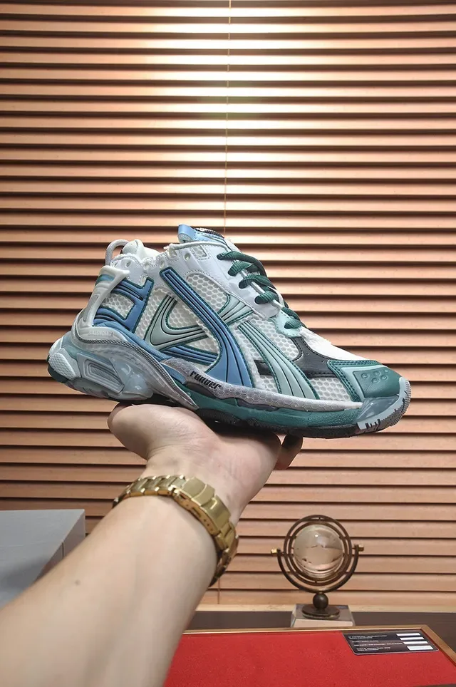 Balenciaga Track Trainer White Teal Blue Chunky Sneakers 2