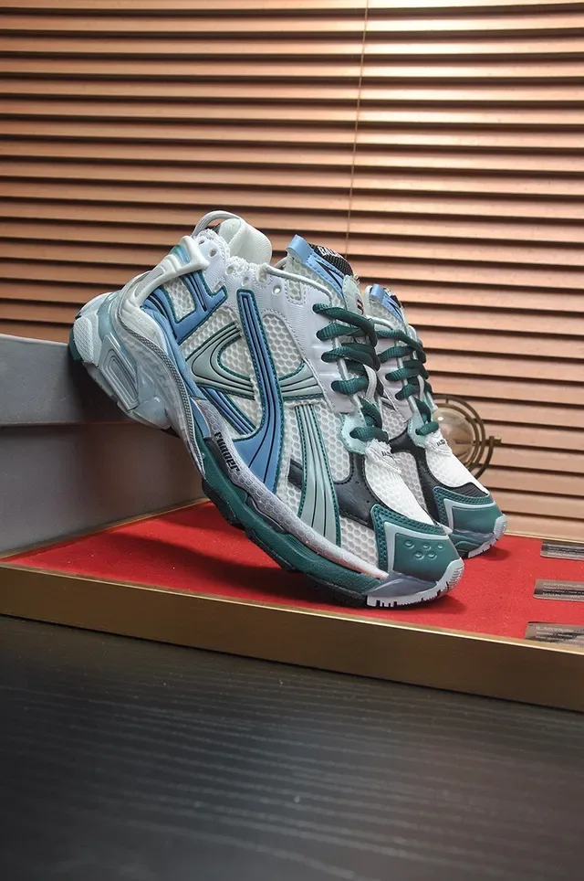 Balenciaga Track Trainer White Teal Blue Chunky Sneakers 4
