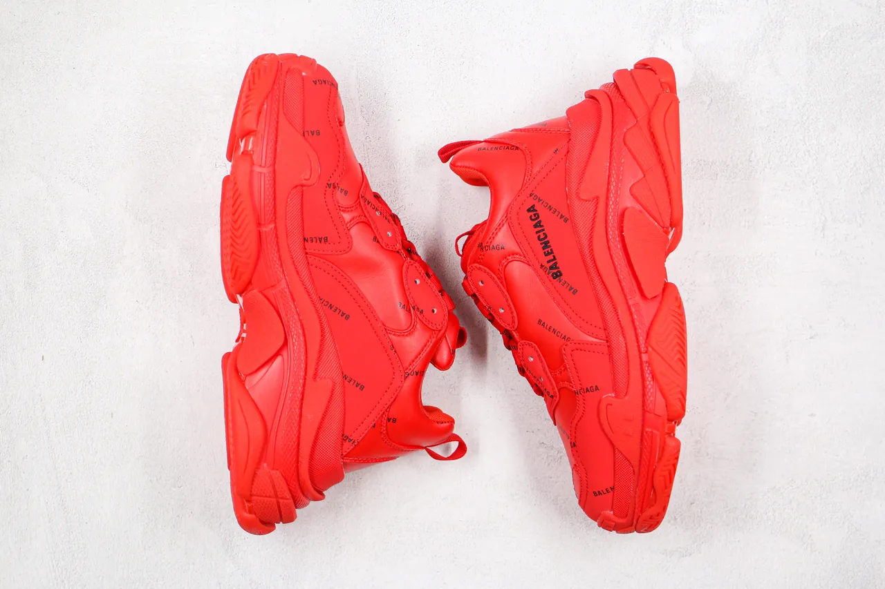Balenciaga Triple S Tênis Chunky Monocromático Vermelho 10