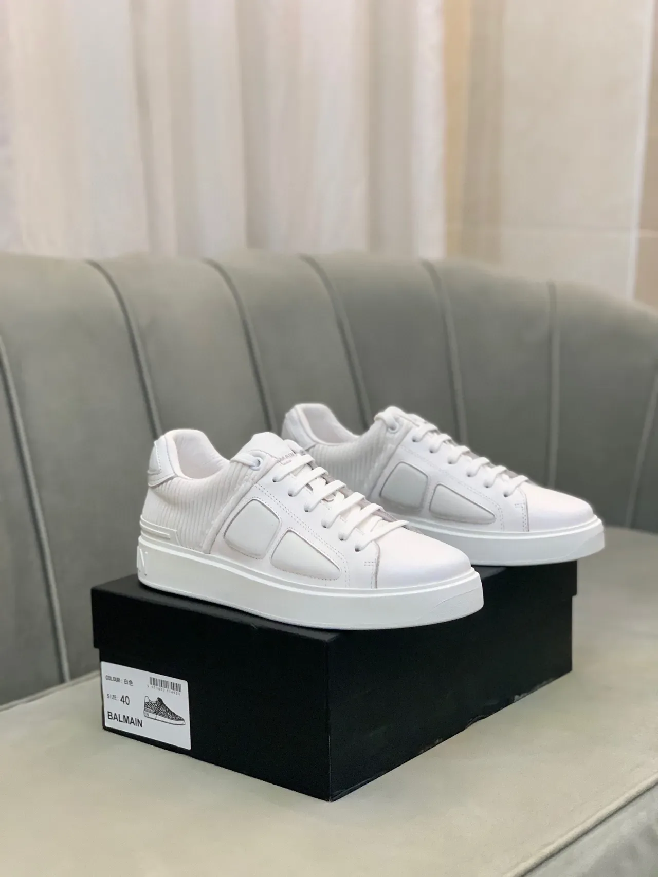 Balmain B-Court Chaussures Lifestyle en Cuir Tout Blanc 6