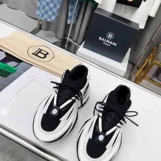 Balmain B-Court Black White Platform Sole Layered Construction Chunky Sneakers