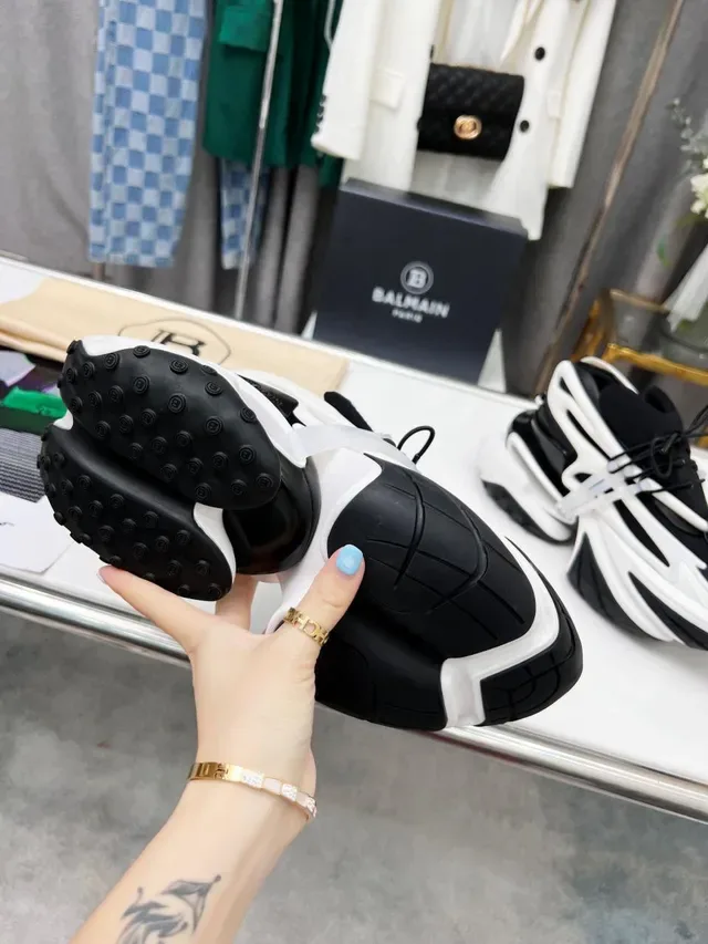 Balmain B-Court Black White Platform Sole Layered Construction Chunky Sneakers 2