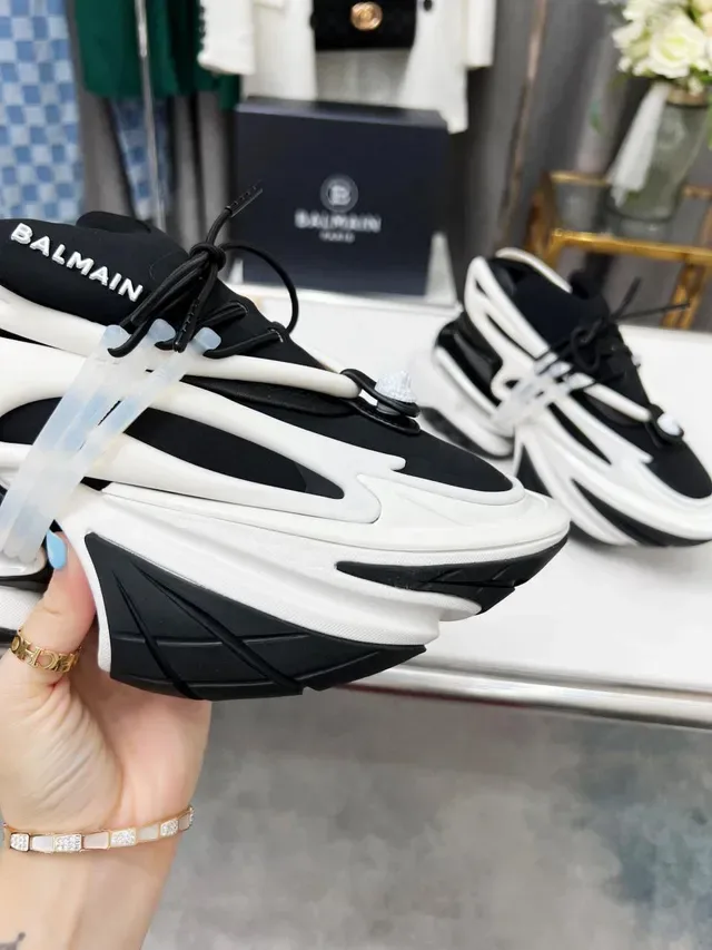 Balmain B-Court Black White Platform Sole Layered Construction Chunky Sneakers 3
