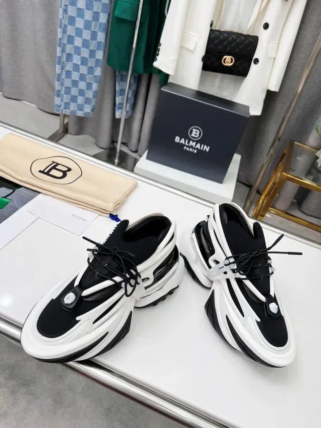 Balmain B-Court Black White Platform Sole Layered Construction Chunky Sneakers 7