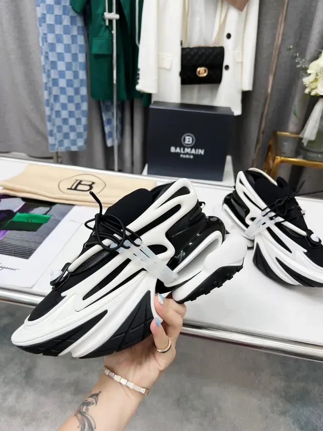 Balmain B-Court Black White Platform Sole Layered Construction Chunky Sneakers 8