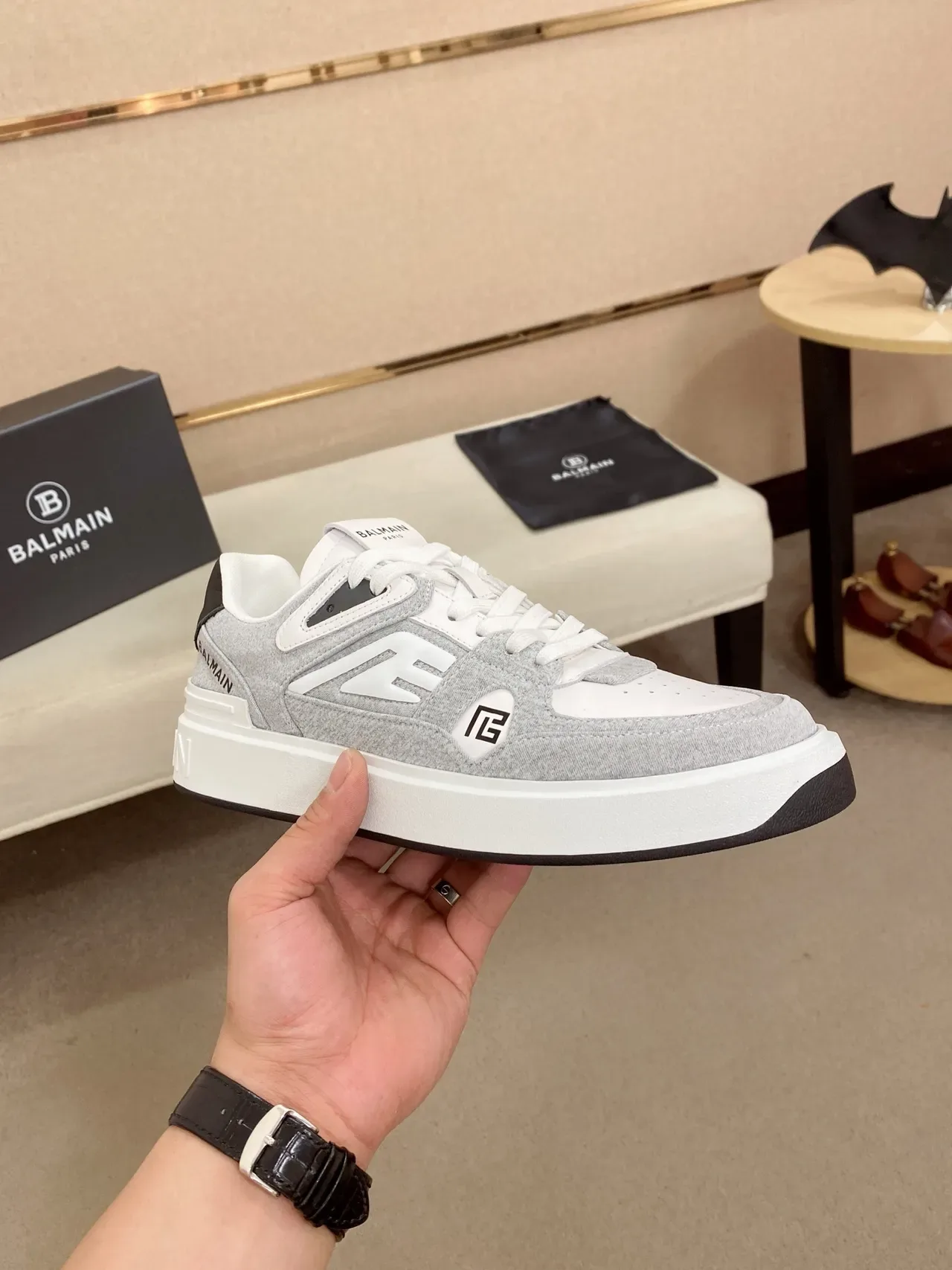 Balmain B-Court Heather Gray and White Lifestyle Sneakers 4