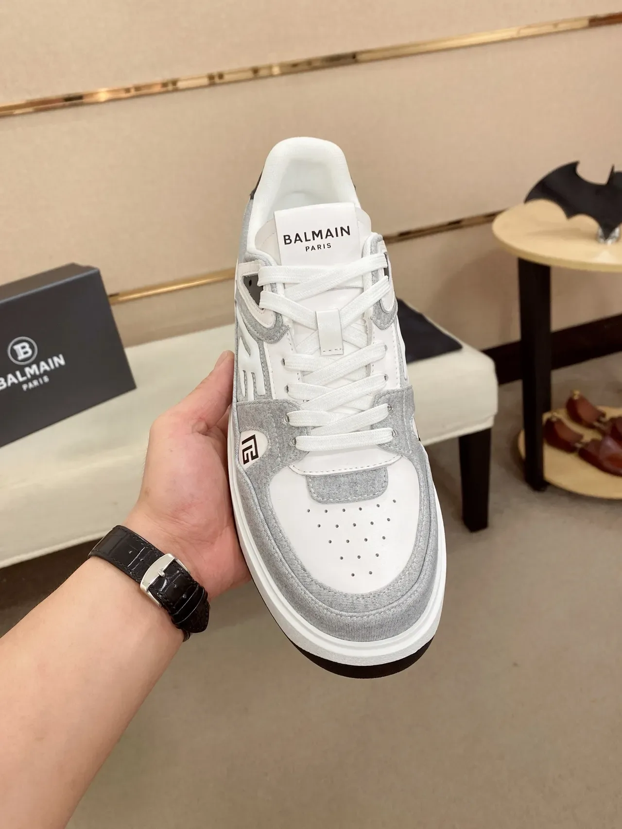 Balmain B-Court Heather Gray and White Lifestyle Sneakers 5