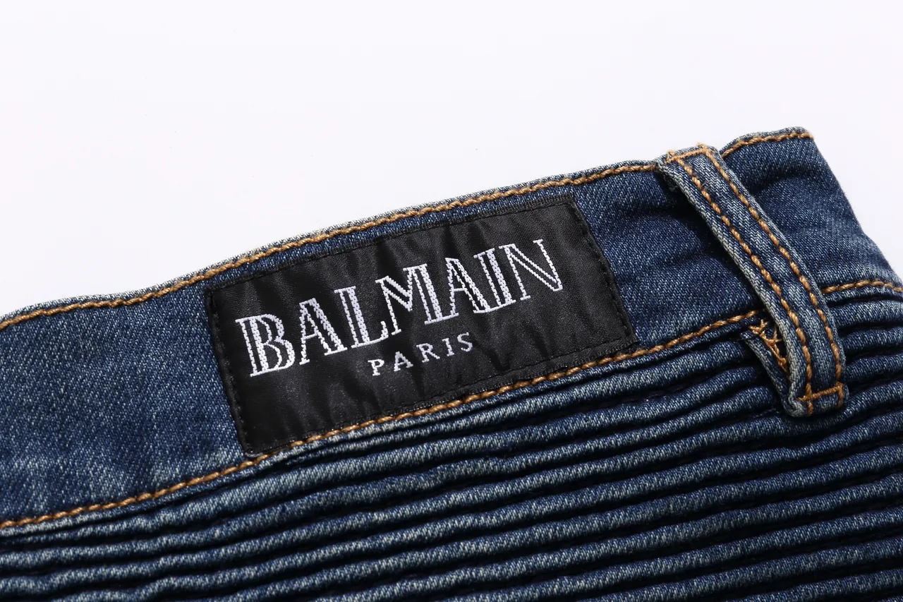 Balmain Biker-Style Ribbed Denim Shorts 3