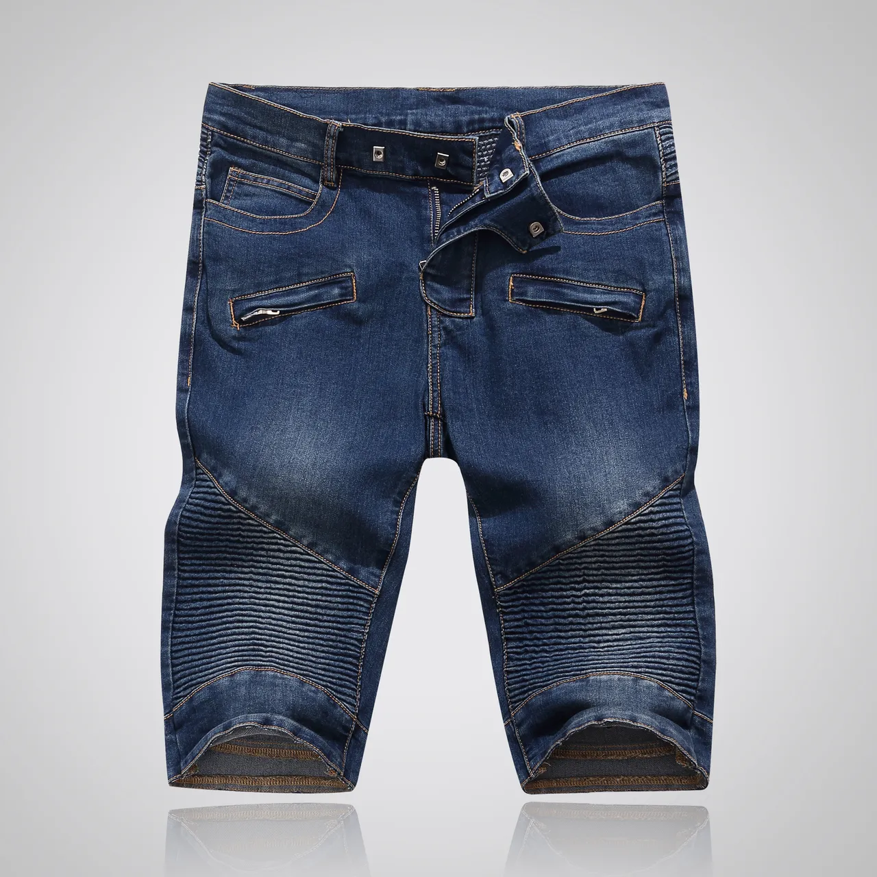 Balmain Biker-Style Ribbed Denim Shorts 17