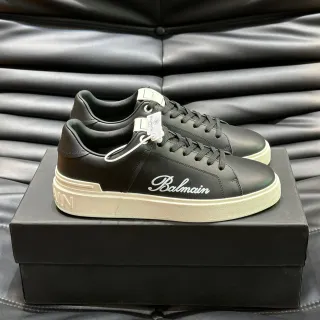 Balmain Black Beige Leather Upper Off-White Platform Sole Lifestyle Sneakers