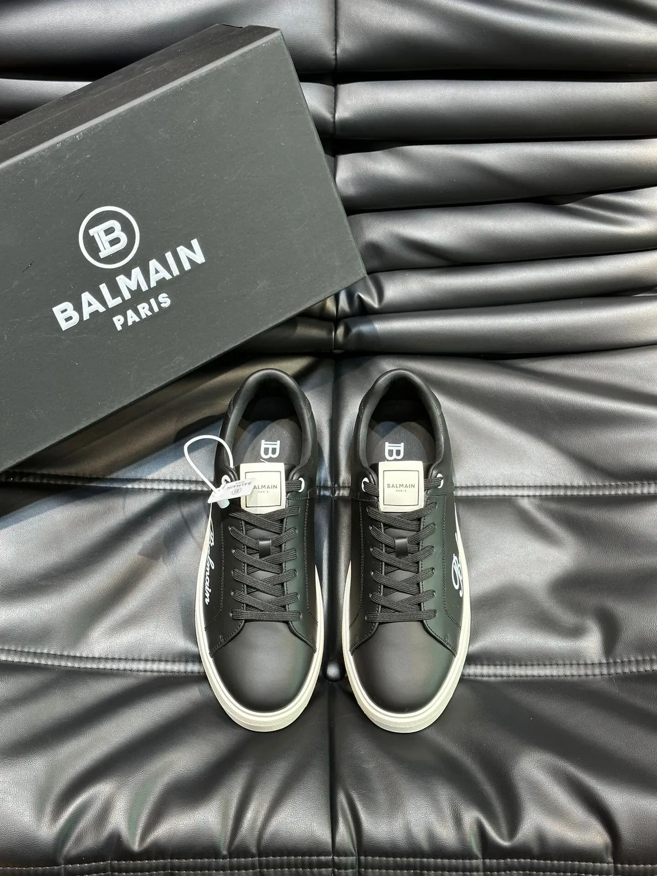 Balmain Black Beige Leather Upper Off-White Platform Sole Lifestyle Sneakers 2