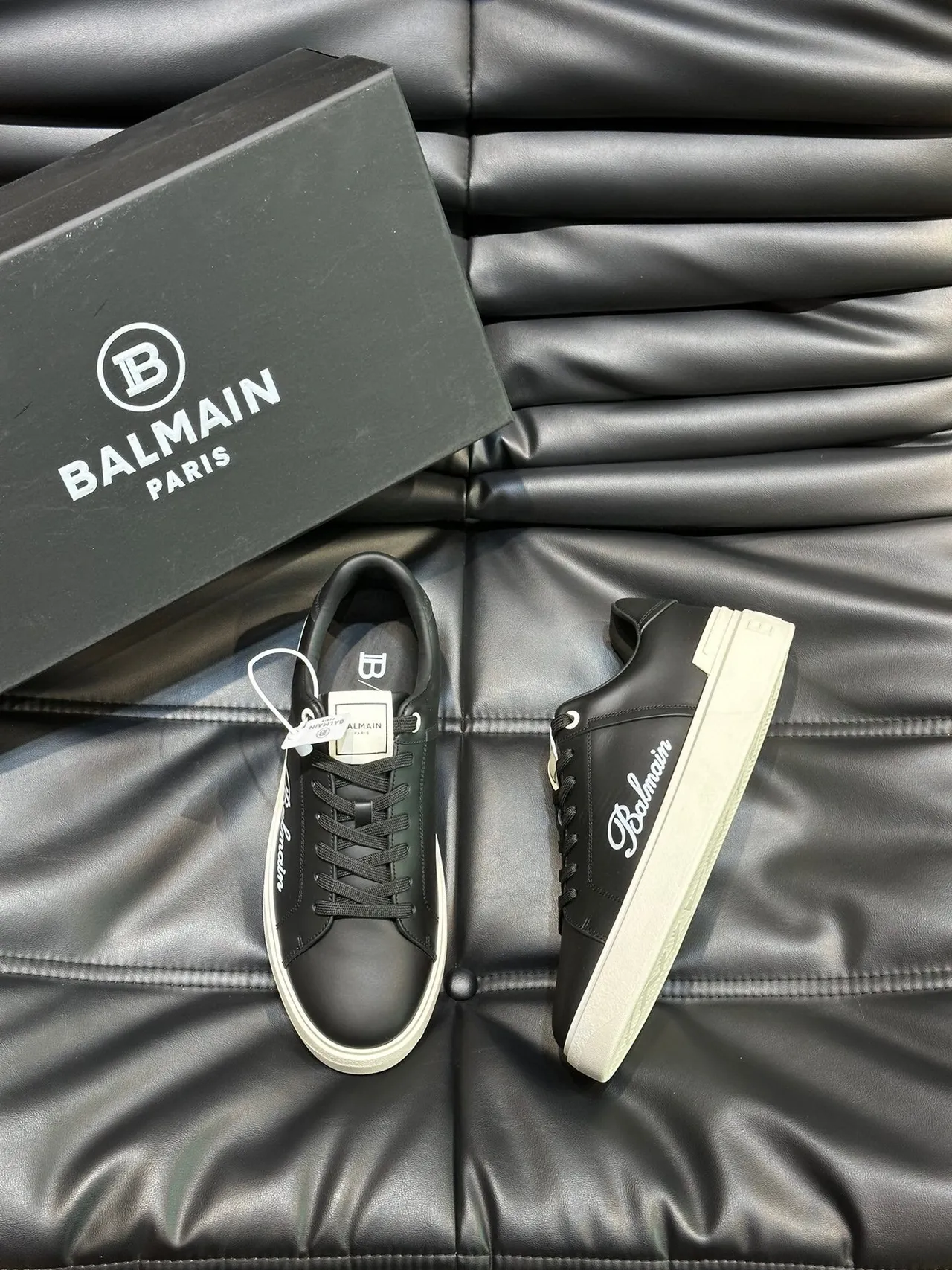 Balmain Black Beige Leather Upper Off-White Platform Sole Lifestyle Sneakers 3