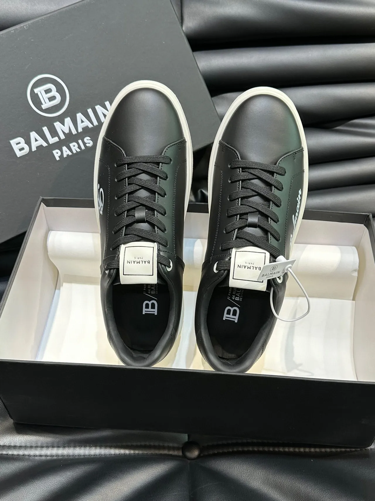 Balmain Black Beige Leather Upper Off-White Platform Sole Lifestyle Sneakers 4