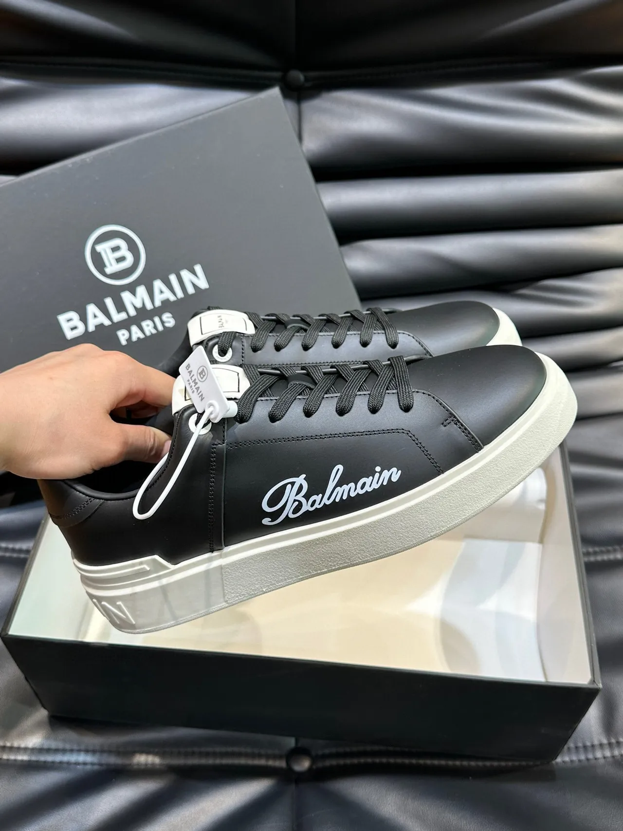 Balmain Black Beige Leather Upper Off-White Platform Sole Lifestyle Sneakers 5