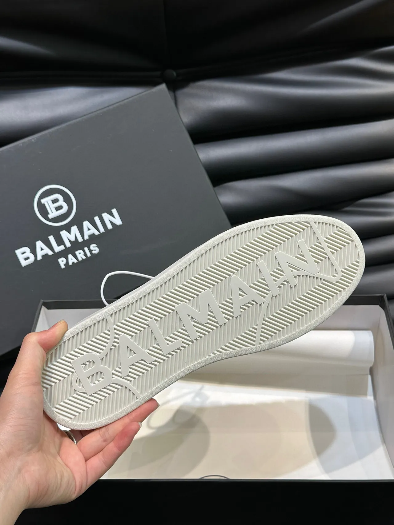 Balmain Black Beige Leather Upper Off-White Platform Sole Lifestyle Sneakers 9