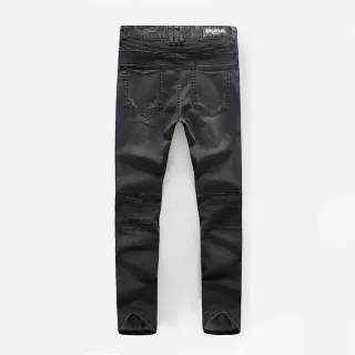 Balmain Moto Black Ribbed Yoke Jeans