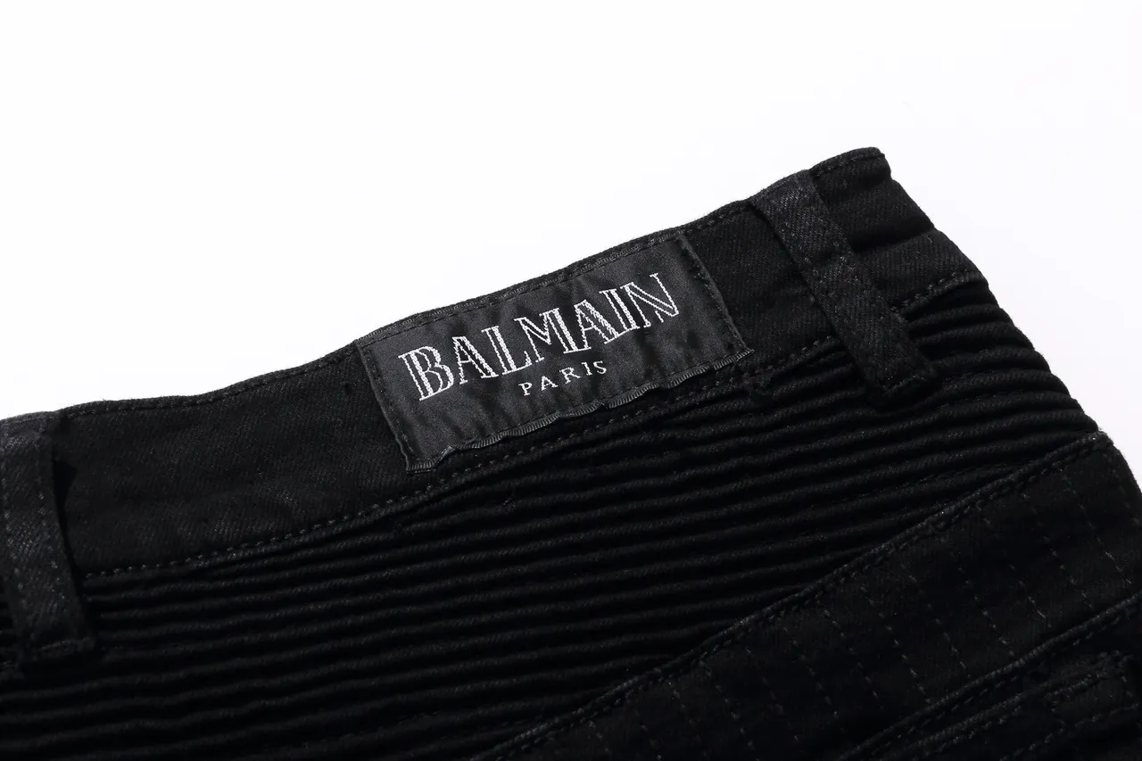 Balmain Moto-Panel Zip Pocket Black Denim Shorts 3