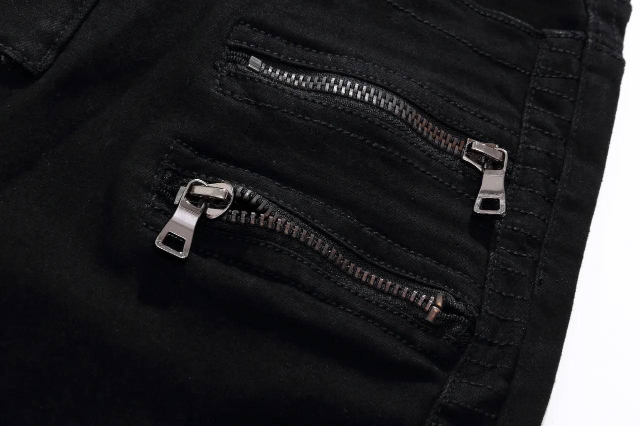 Balmain Moto-Panel Zip Pocket Black Denim Shorts 12