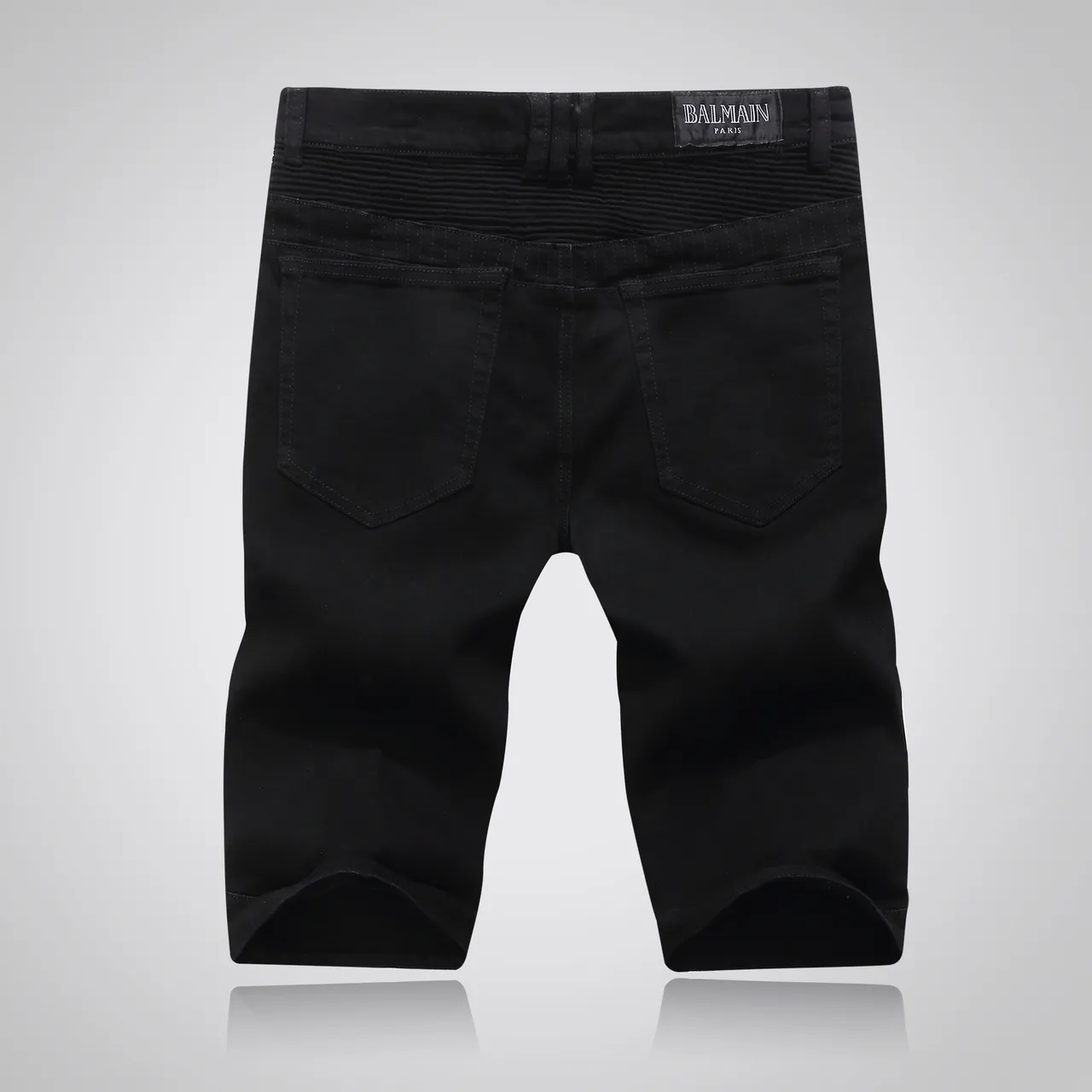 Balmain Moto-Panel Zip Pocket Black Denim Shorts 16
