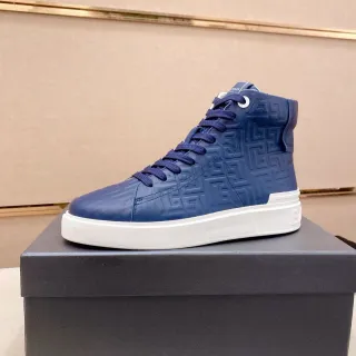 Balmain Navy White High-Top Embossed Monogram Lifestyle Sneakers