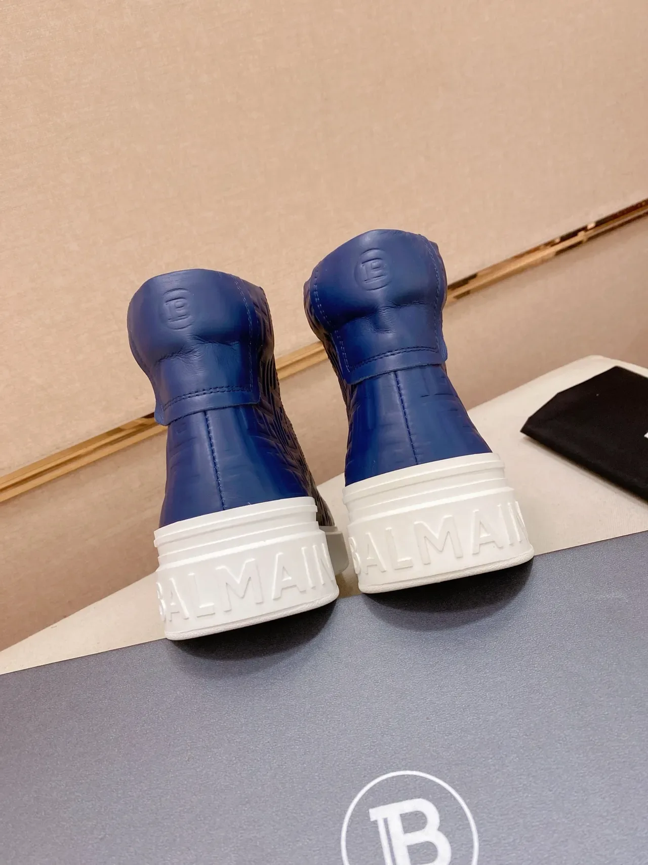 Balmain Navy White High-Top Embossed Monogram Lifestyle Sneakers 3