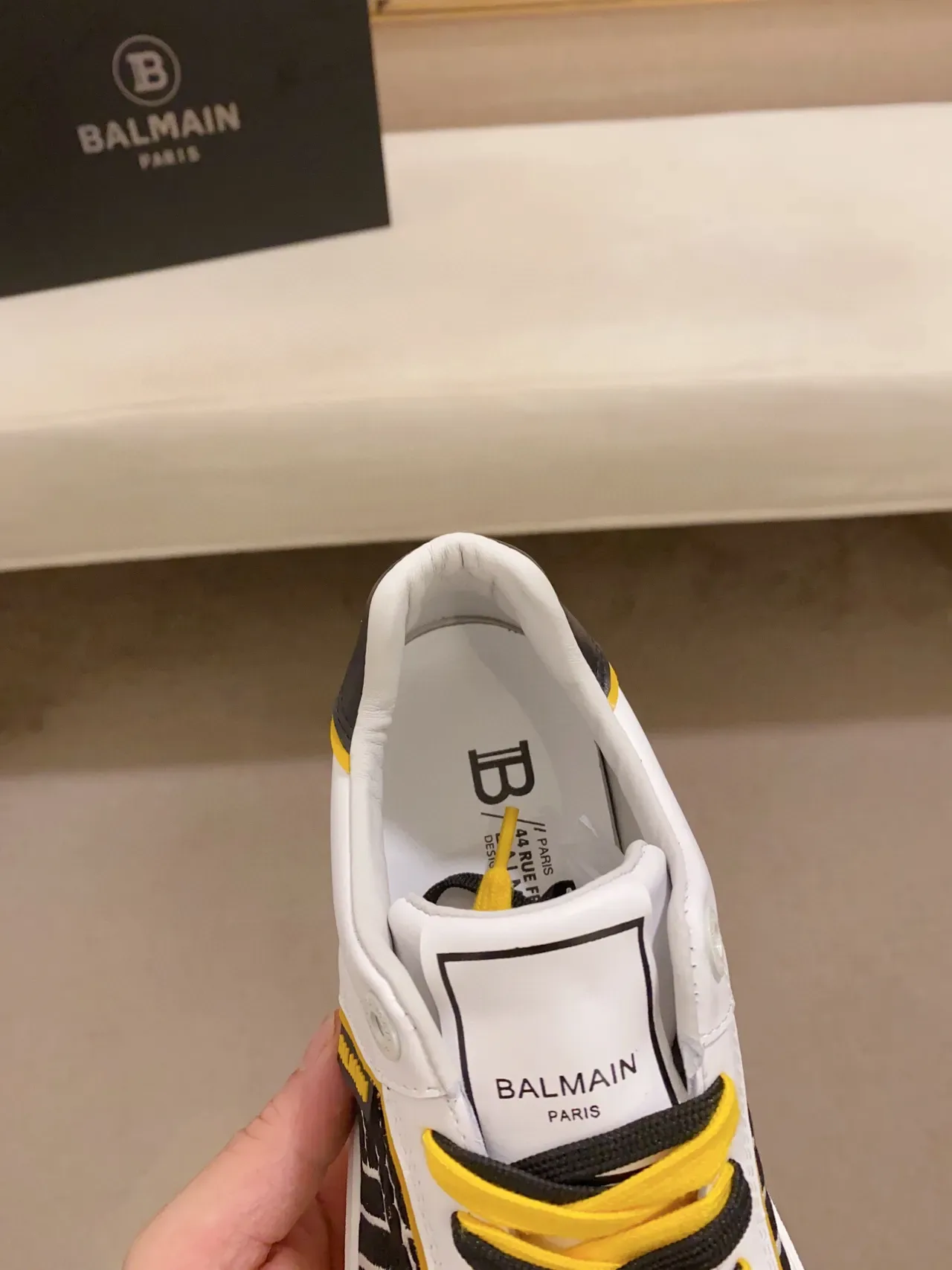 Balmain White Black Leather Upper Geometric Side Panel Lifestyle Sneakers 6