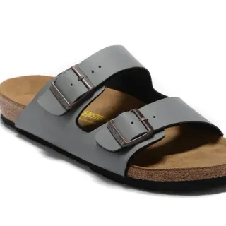 Birkenstock Arizona धूसर दूई स्ट्रैप कॉर्क-फुटबेड कैजुअल सैंडल