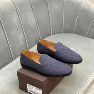 Bottega Veneta Andiamo Navy Brown Woven Intrecciato Leather Slip-On Loafer