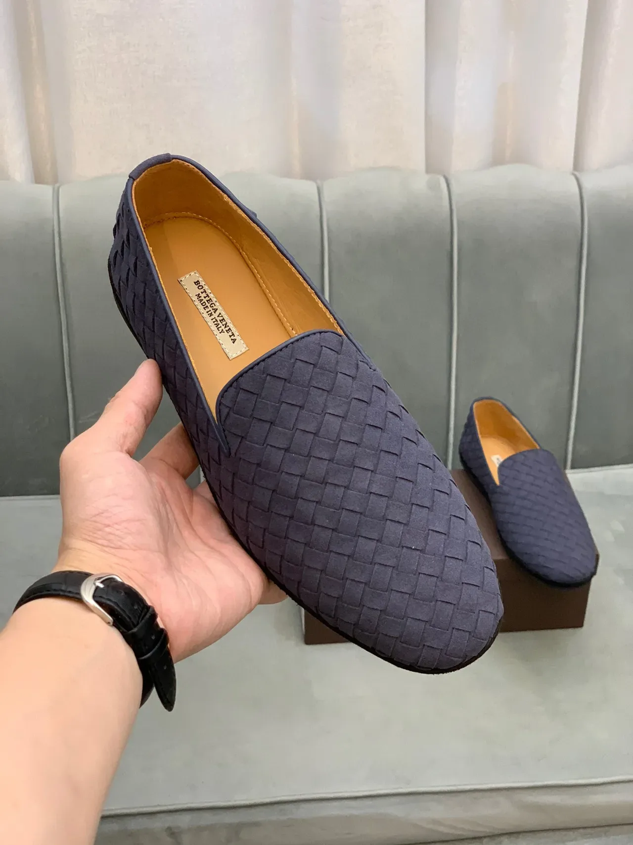 Bottega Veneta Andiamo Navy Marron Intrecciato Cuir Mocassin Slip-On 5