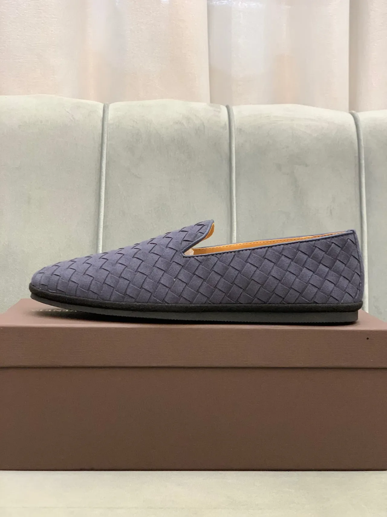 Bottega Veneta Andiamo Navy Marron Intrecciato Cuir Mocassin Slip-On 6